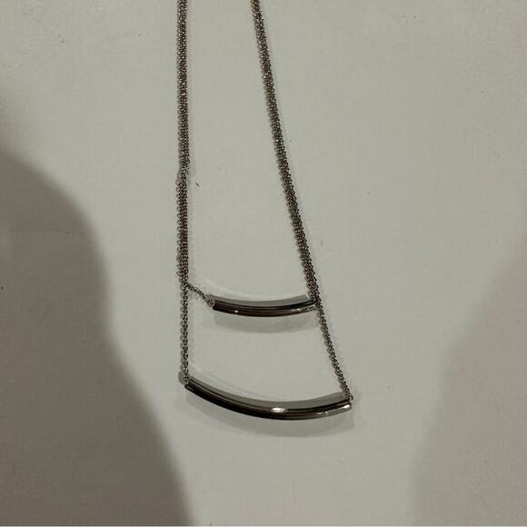 Silver Double Bar‎ Pendant Necklace Women's Minimalist Long Chain Jewelry - Picture 3 of 5